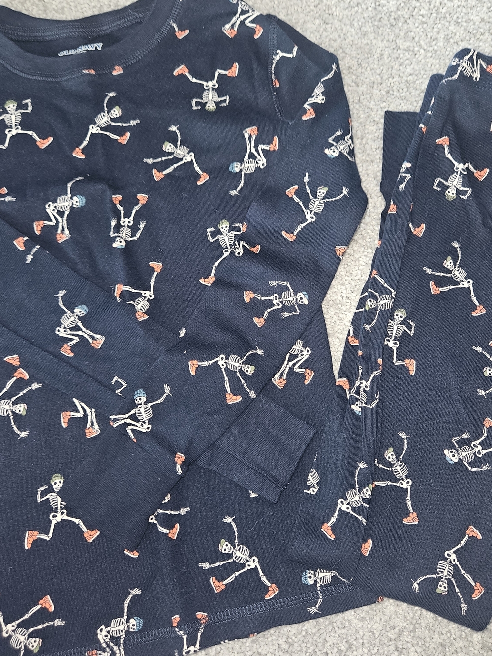 Old Navy Blue Skeleton Print Pajama Set with Orange Accents